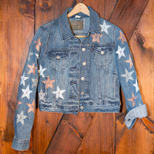 Load image into Gallery viewer, Stars and Glitter Hand Painted Vintage Levis Trucker