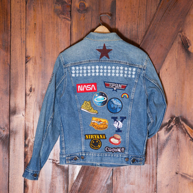 What A Collection Vintage Levis Patched and Painted Trucker Jacket