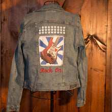 Load image into Gallery viewer, Rock On Patched, Painted and Embroidered Trucker Jacket