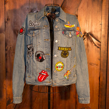 Load image into Gallery viewer, Rock On Patched, Painted and Embroidered Trucker Jacket