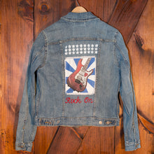 Load image into Gallery viewer, Rock On Patched, Painted and Embroidered Trucker Jacket