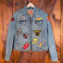 Load image into Gallery viewer, Rock On Patched, Painted and Embroidered Trucker Jacket